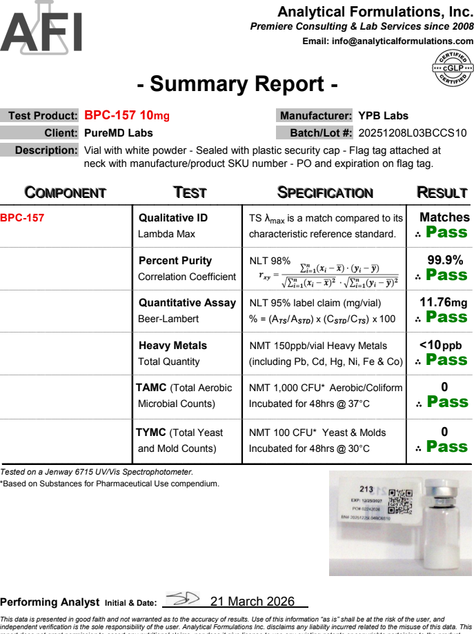 Certificate of Analysis for BPC-157