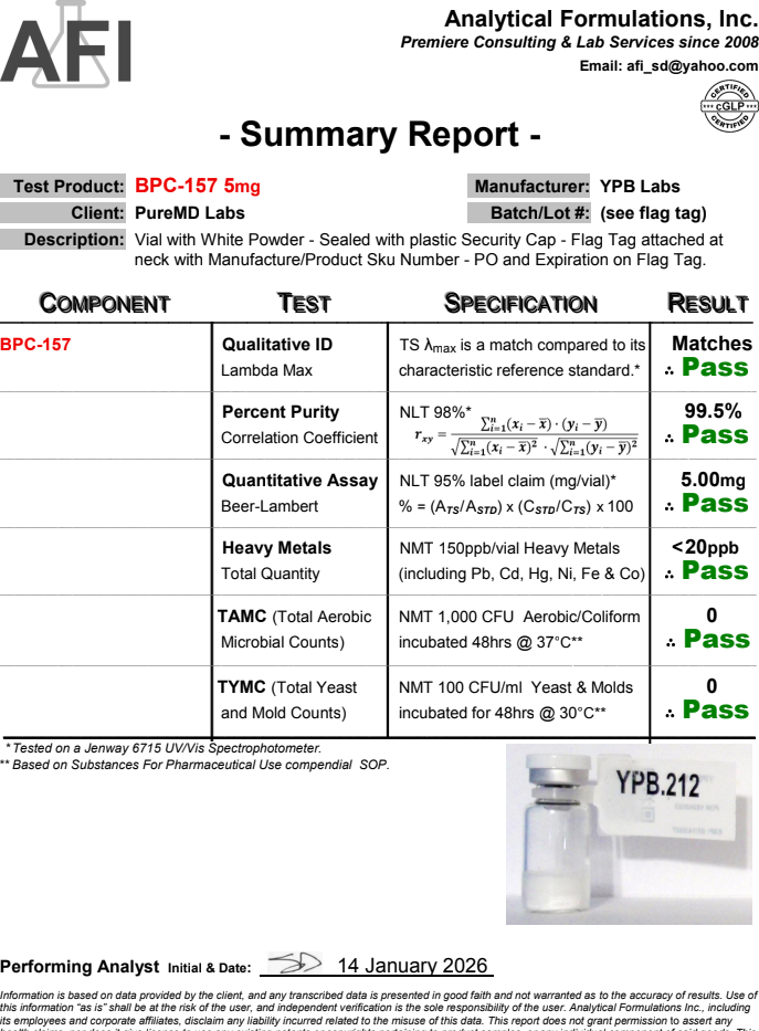 Certificate of Analysis for BPC-157