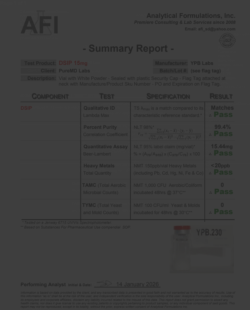 Certificate of Analysis for DSIP