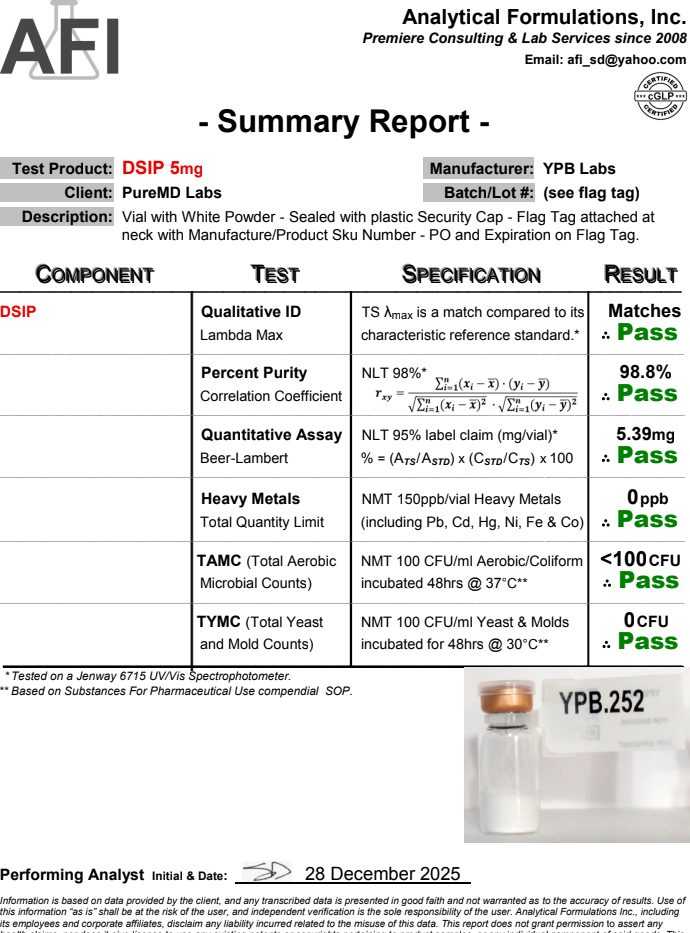 Certificate of Analysis for DSIP
