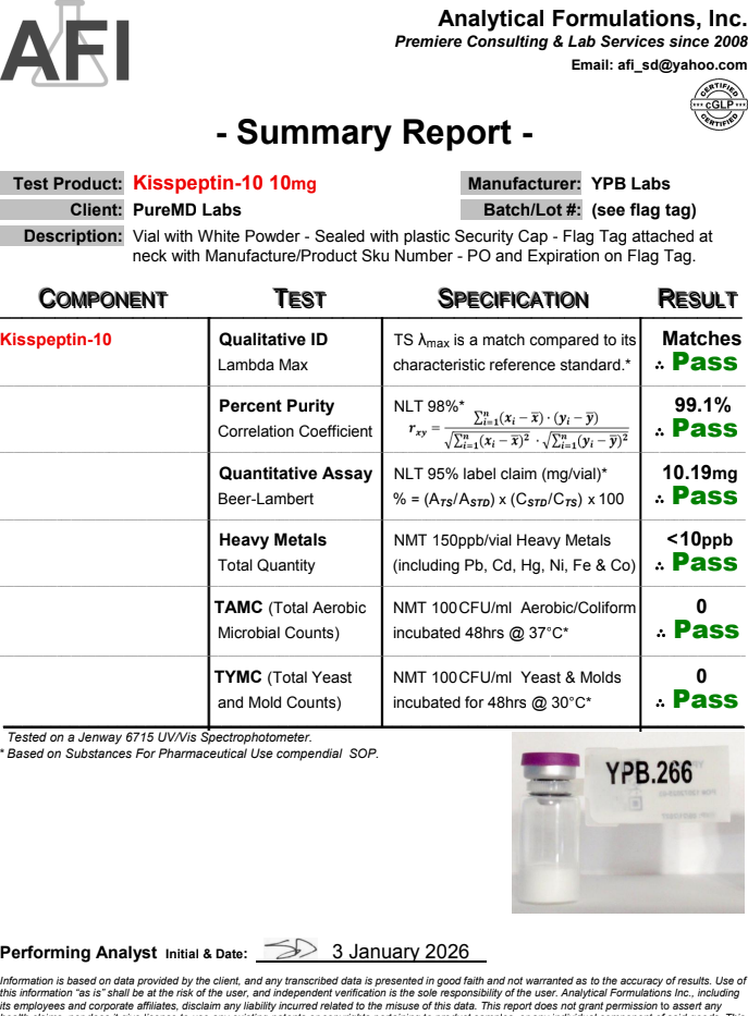 Certificate of Analysis for KissPeptin