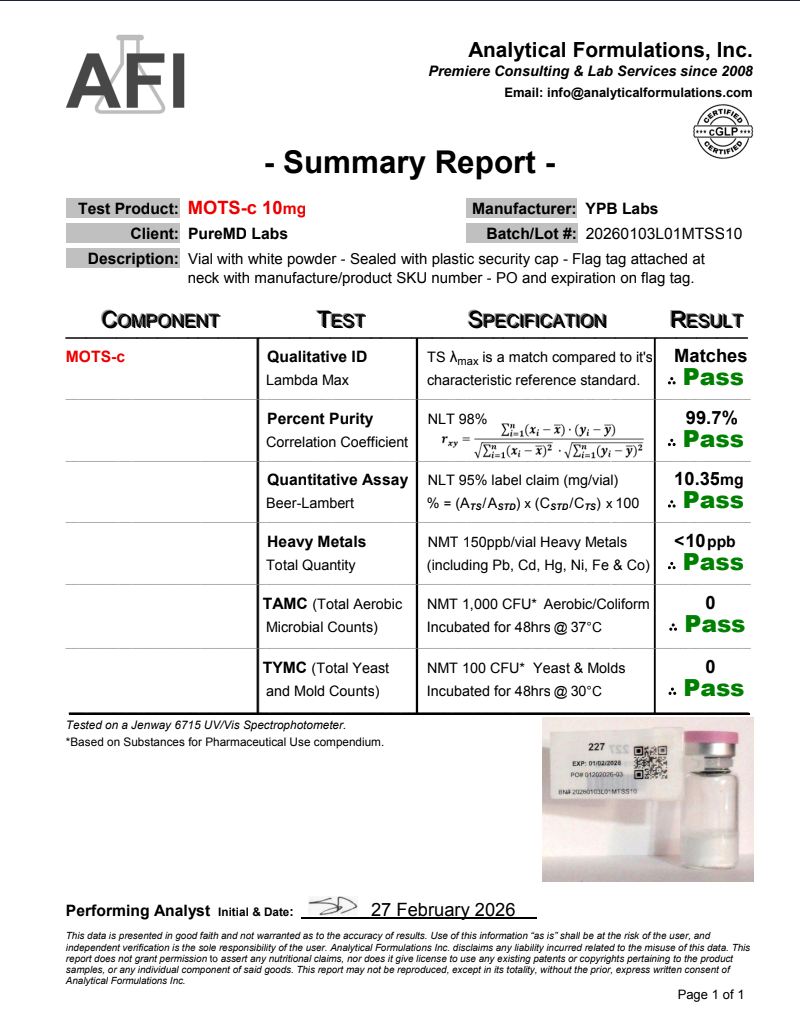 Certificate of Analysis for MOTS-c