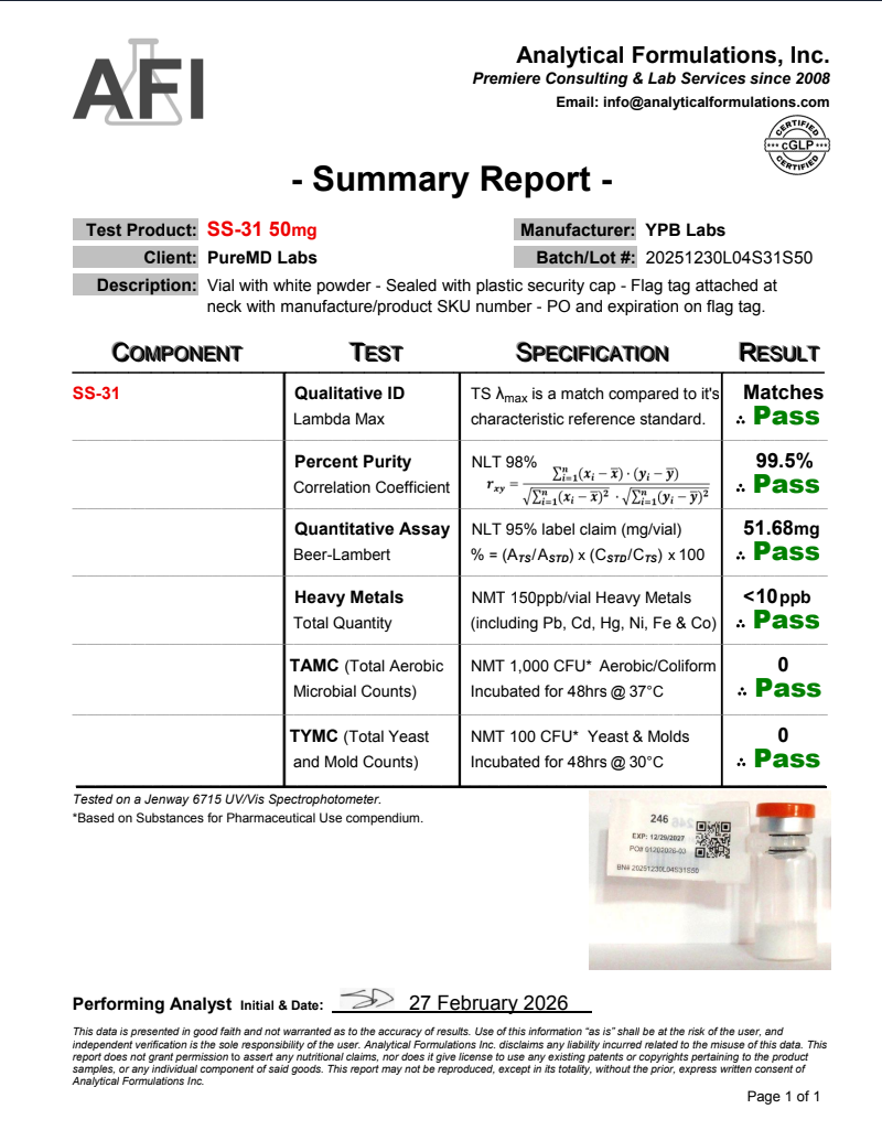 Certificate of Analysis for SS-31