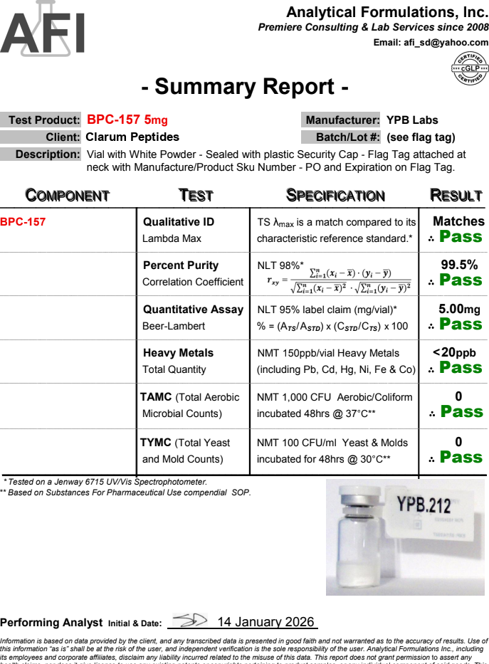 Certificate of Analysis for BPC-157