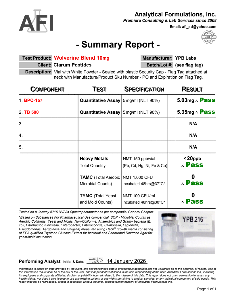 Certificate of Analysis for BPC-157 / TB-500 Blend