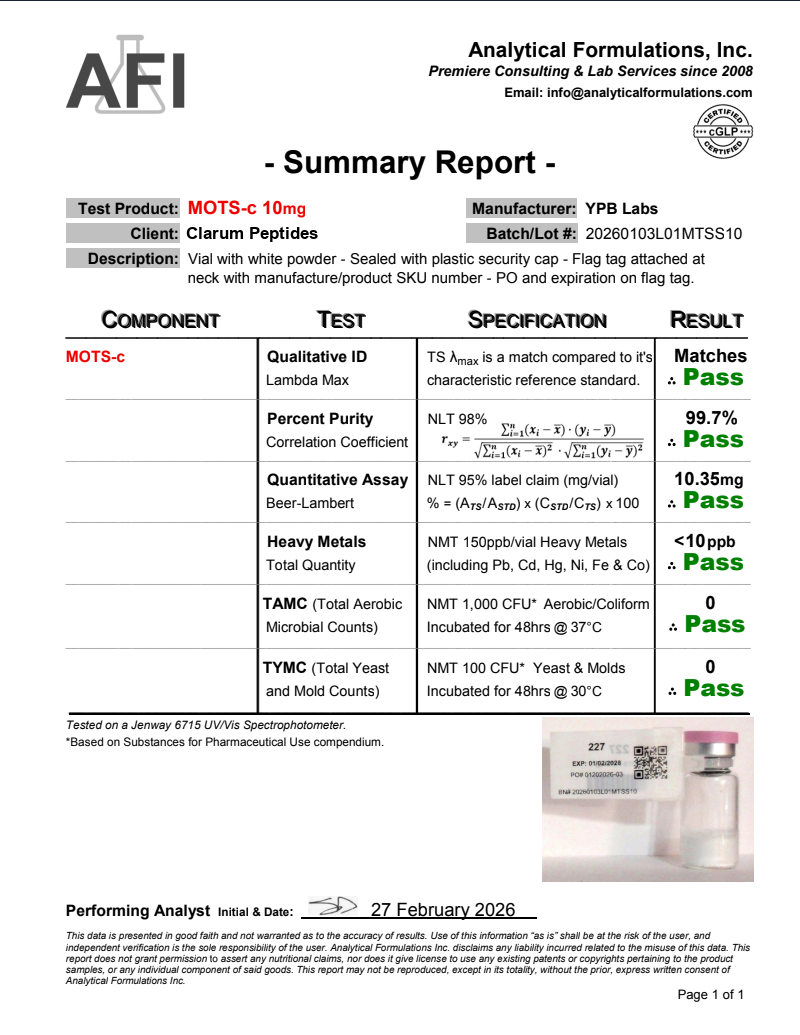 Certificate of Analysis for MOTS-c