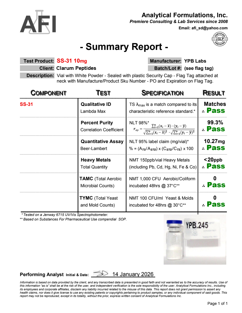 Certificate of Analysis for SS-31