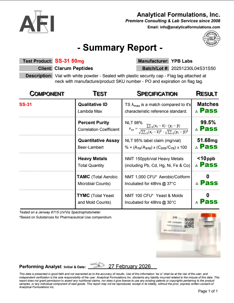 Certificate of Analysis for SS-31