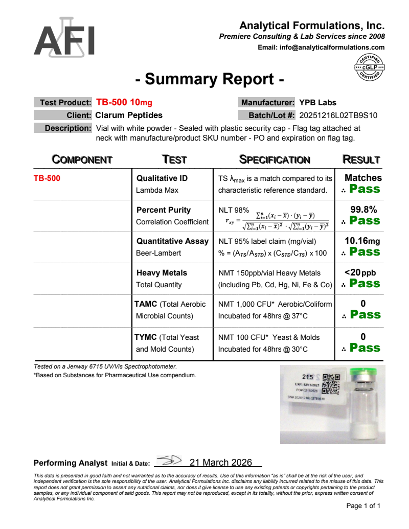 Certificate of Analysis for TB-500